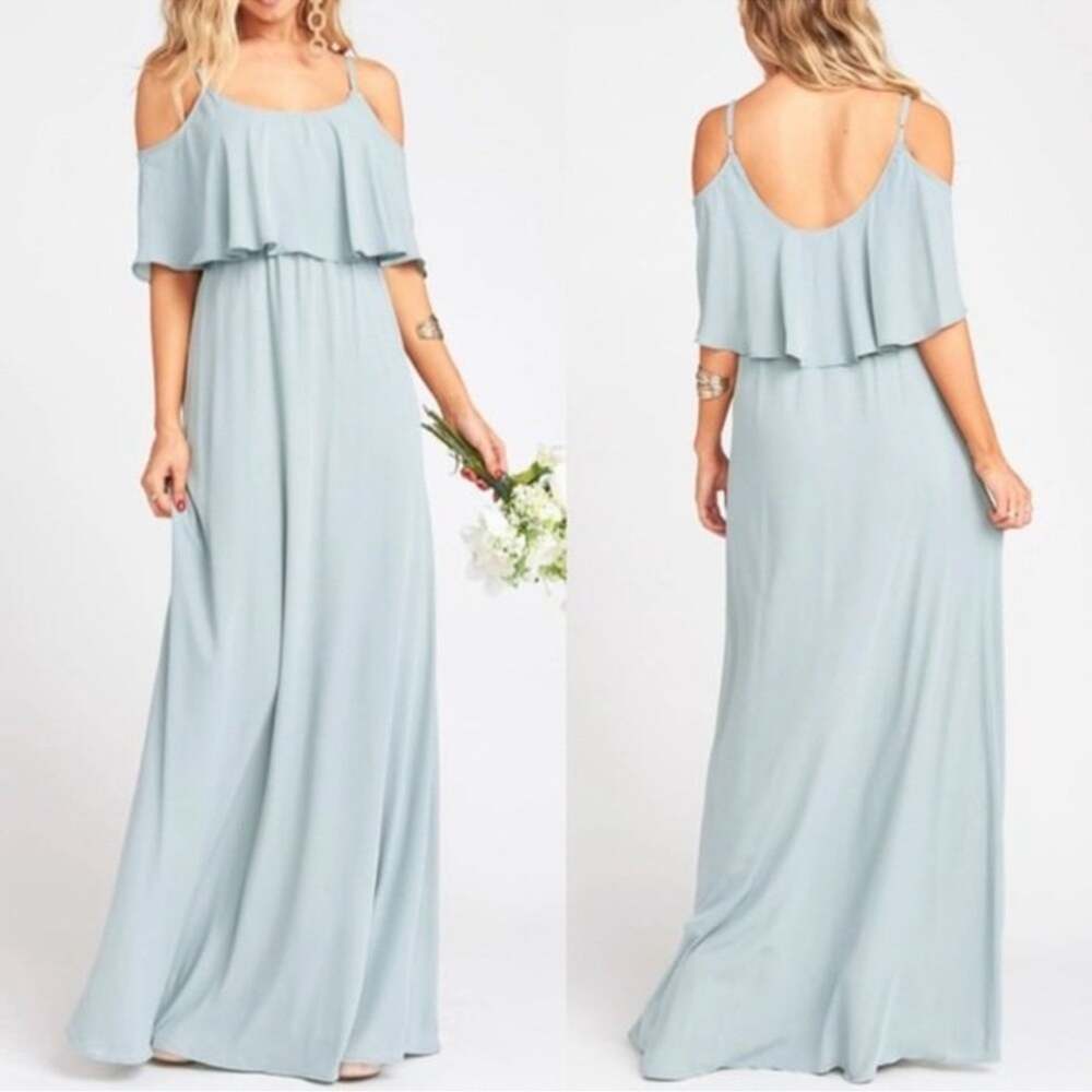 NWT Show Me Your MuMu Caitlin Ruffle Maxi Dress in Sage Green sz S Bridesmaid